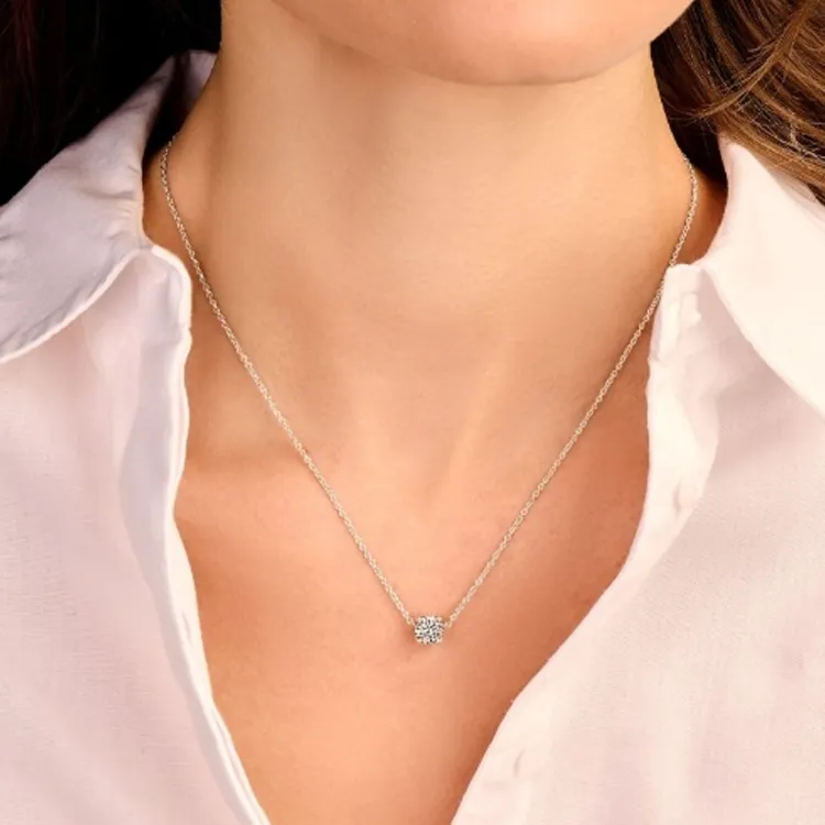 BVLGARI 18K White Gold Plated Target Diamond Necklaces Unisex Silver-2