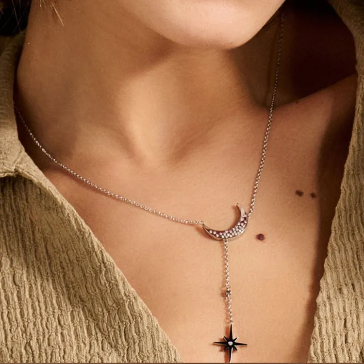 OLIVIA·BURTON Cubic Zircon Stainless Steel Silver-Plated Necklaces Unisex Silver-2