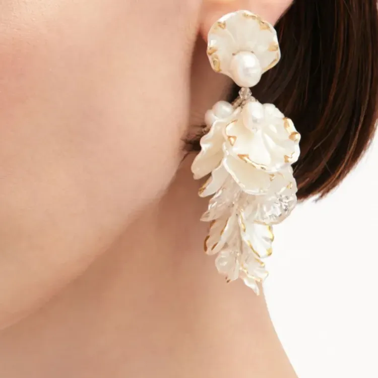 Oscar De La Renta Flower Mother Of Pearl Earrings-1