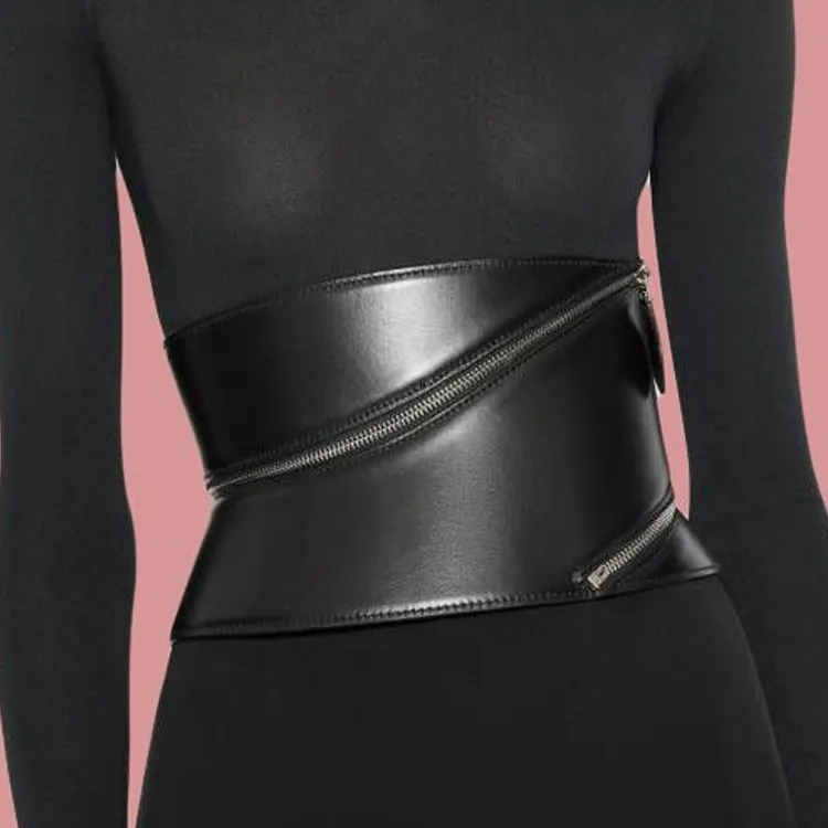 Alaia Calfskin Leather Belts Unisex Black 16.5CM-2
