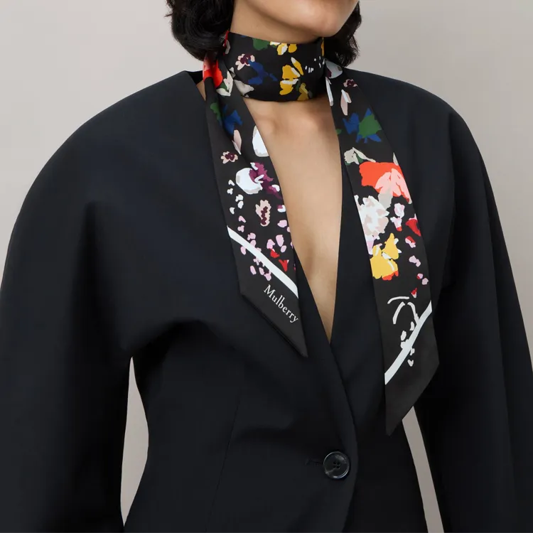Mulberry Recycled Polyester Silk Scarves Unisex Black-1