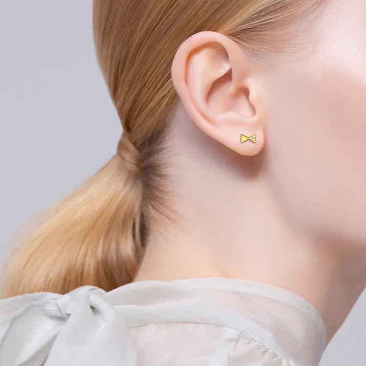 AHKAH 18K Gold, Diamond Stud Earrings Unisex Gold-2