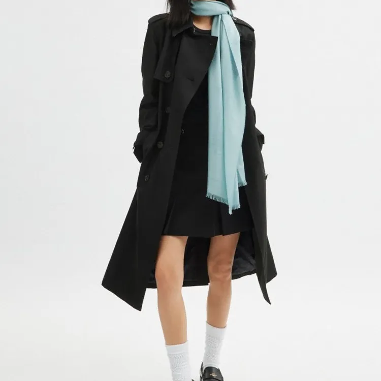 COACH Sheep Wool, Leather Knit Scarves Unisex Blue-1
