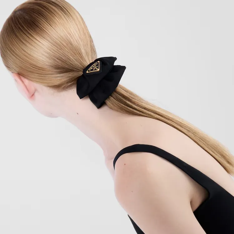 PRADA Enamel, Metal, Recycled Nylon, Recycled Polyamide Hair Tie Unisex Black-1
