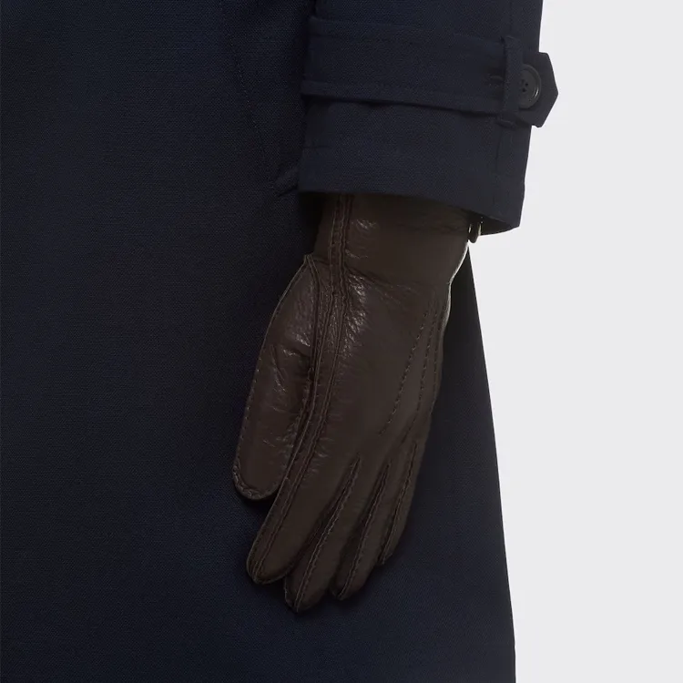 PRADA Wool, Cashmere, Leather, Zinc Alloy, Brass Gloves Men's Brown-1