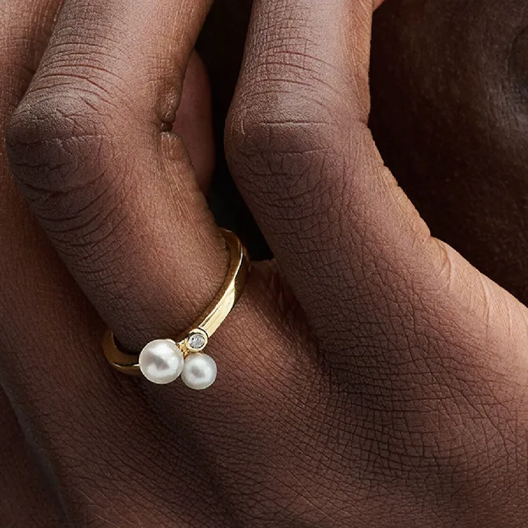 Pandora 14K Gold Plated, Cubic Zirconia, Freshwater Pearl Rings Unisex Gold-2