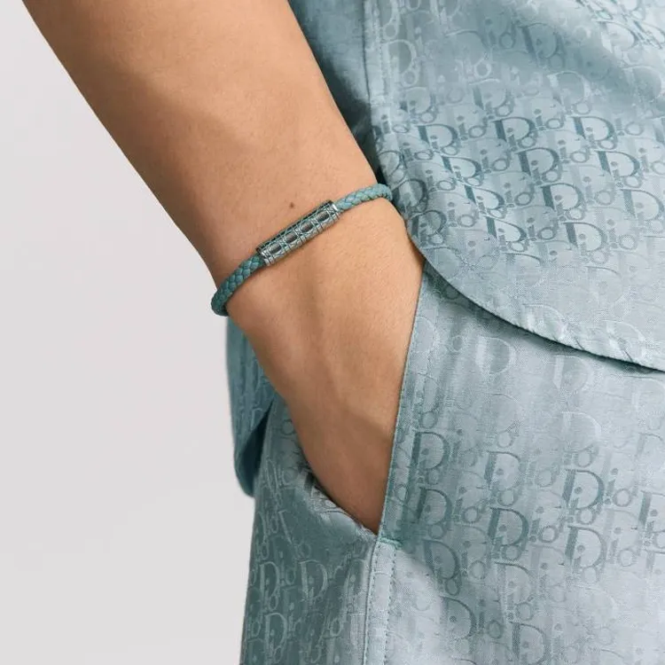 DIOR Brass, Lambskin, Leather, Resin, Silver Plated Bracelets Unisex Blue-1