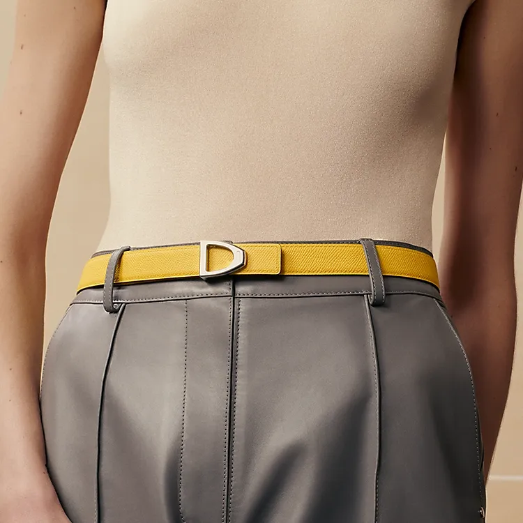 HERMES Calfskin, Metal, Rose Gold Plated Leather Belts Women's Orange 2.4CM-2