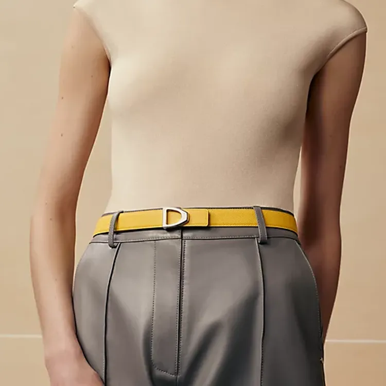 HERMES Gold Plated Metal With Calfskin Leather Belts Women's Beige 2.4CM-2