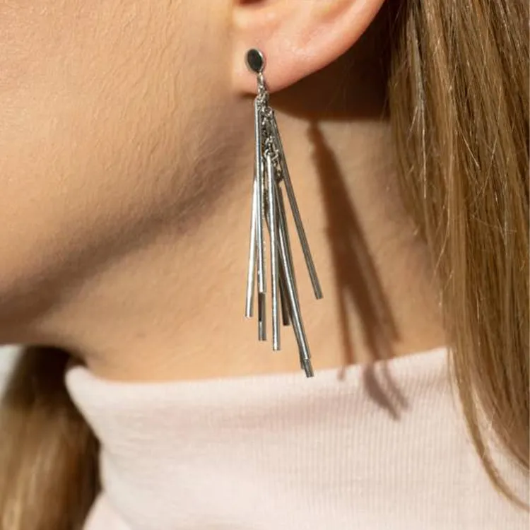 JIL SANDER Brass, Silver Plated Earrings Men's Silver-3