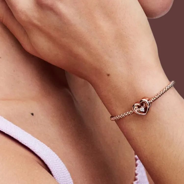 Pandora Copper Silver Alloy, Synthetic Cubic Zirconia Bracelets Women's Rose Gold-1