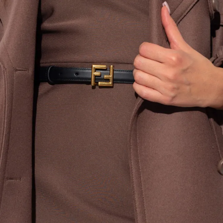 FENDI Brand Logo Pin Buckle Leather Belts Women's Black-2