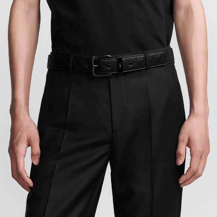 DIOR Leather Leather Belts Men's Black 3.5cm-2