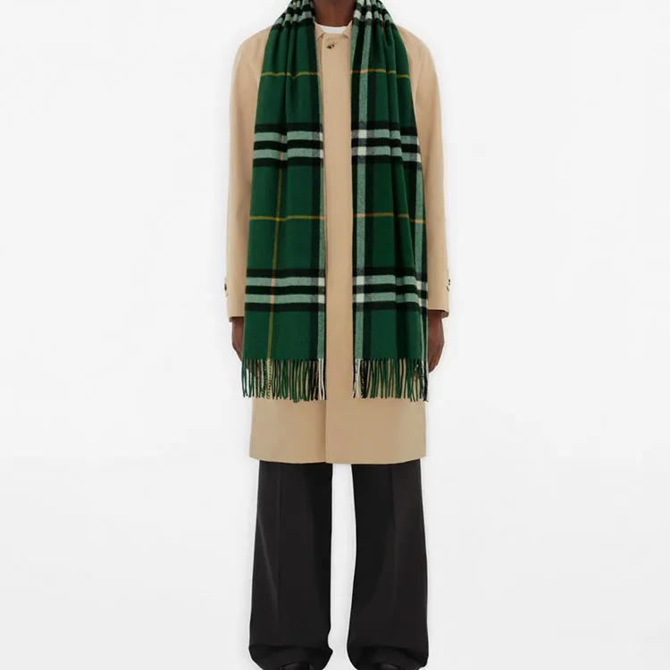 Burberry Check print Fringed Cashmere Scarf-3