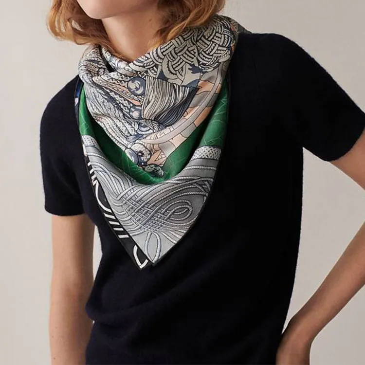 HERMES Silk Silk Scarves Women's Green-3