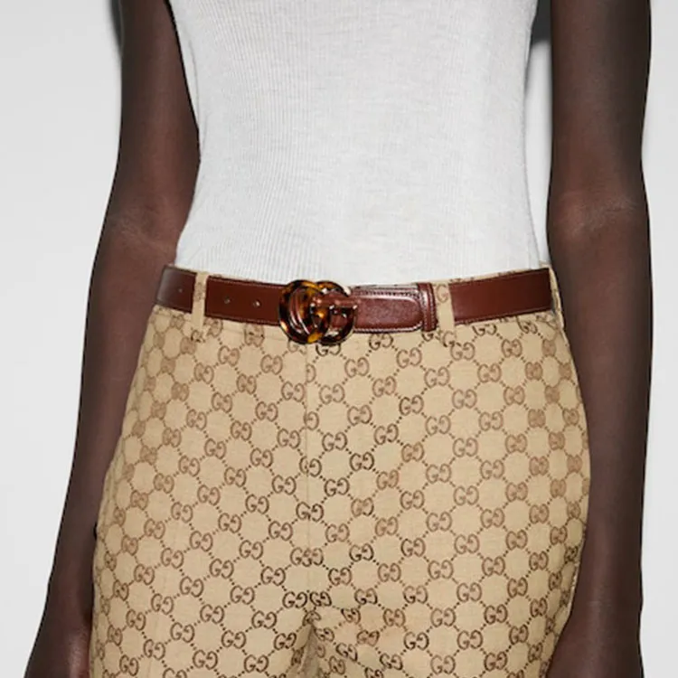 GUCCI Logo Design, Pin Buckle Leather Belts Women's Brown 3cm-2