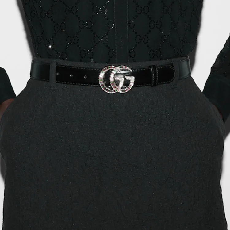 GUCCI Logo Emblem, Pin Buckle Leather Belts Women's Black 3cm-2
