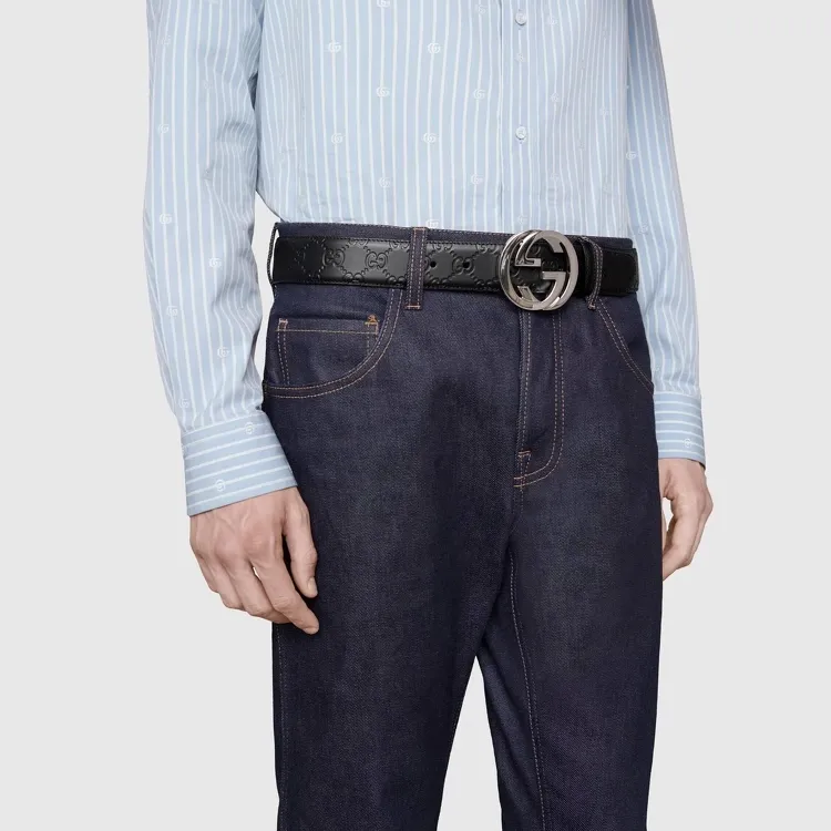 GUCCI Leather Belts Men's Black 4cm-2