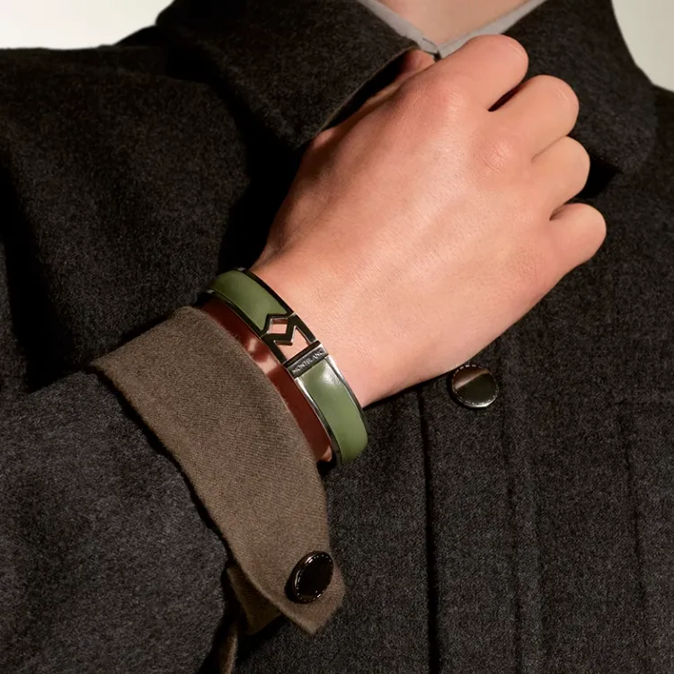 MONTBLANC Leather Steel Wristbands Unisex Green-2