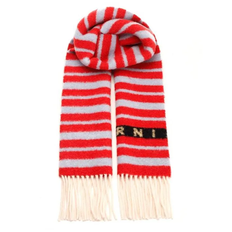MARNI Striped Logo Intarsia Fringed Scarf-1