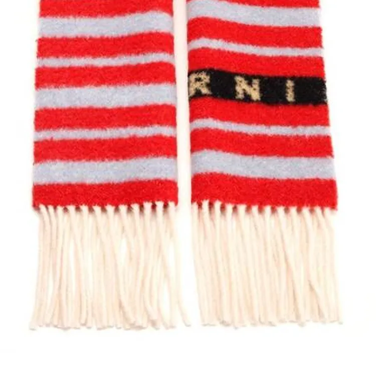 MARNI Striped Logo Intarsia Fringed Scarf-2