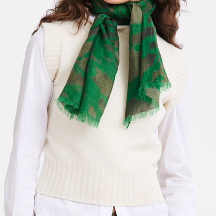 LONGCHAMP Wool Knit Scarves Women's Green-2