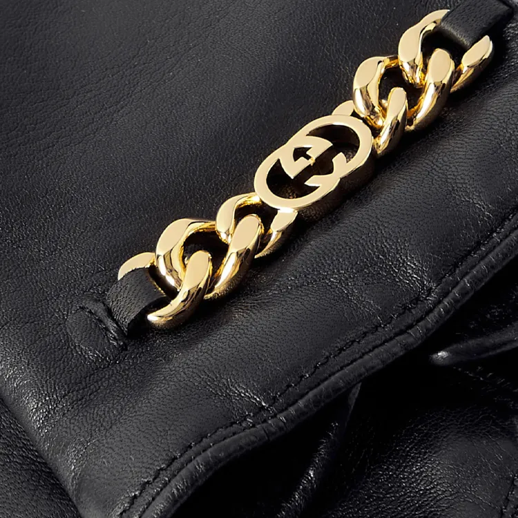 GUCCI Leather Gloves Women's Black-2
