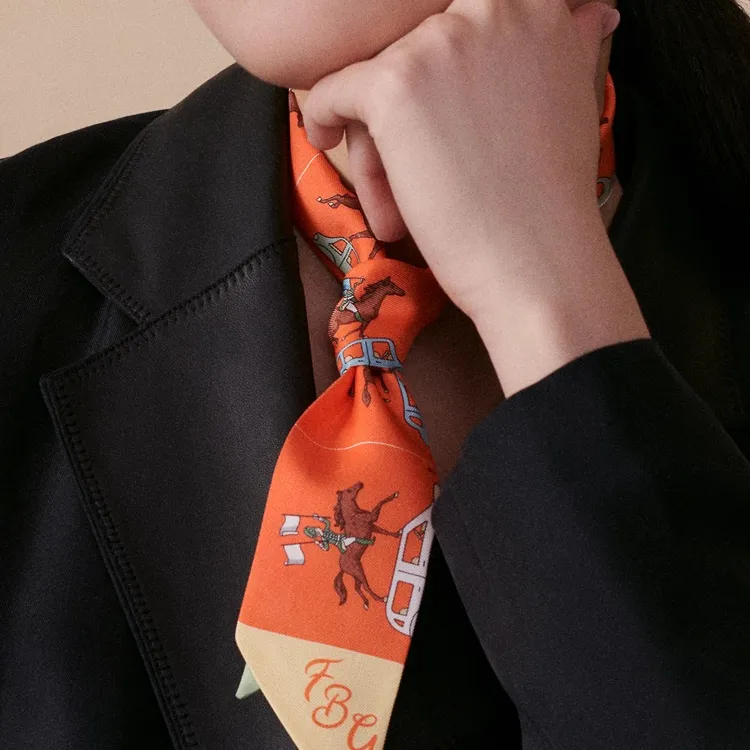 HERMES Silk Scarves Unisex Orange-2