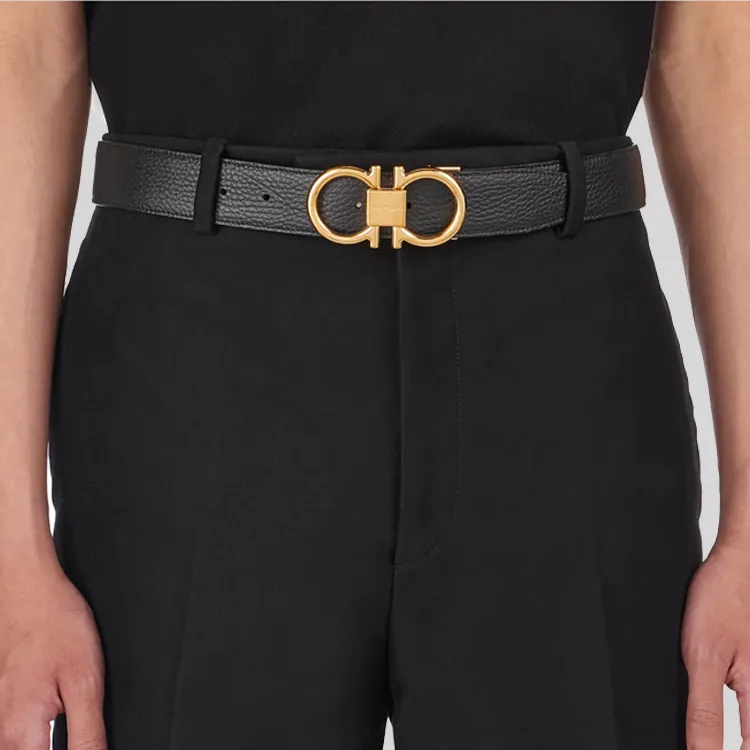FERRAGAMO Leather Belts Men Black Width 3.2CM-2