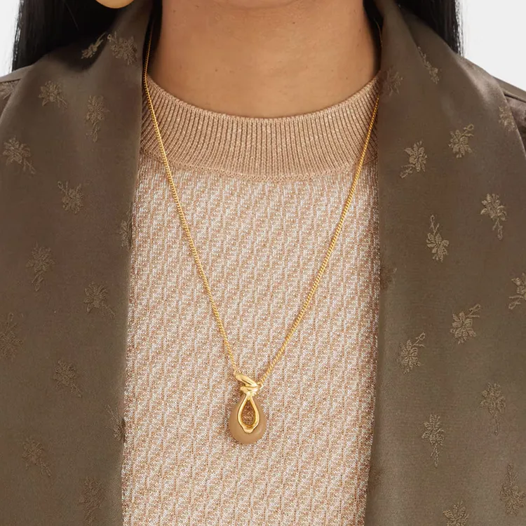 FENDI Metal Leather Brass Lambskin Necklaces Women's Gold-2