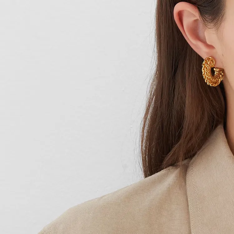 FENDI Metal Brass Earrings Women's Gold-2
