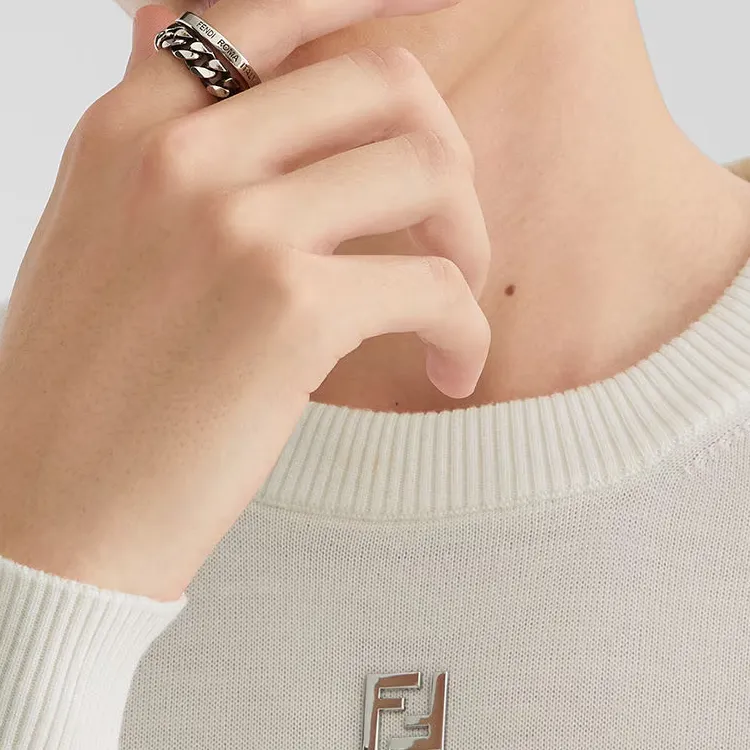 FENDI Metal Brass Rings Men's Silver-2