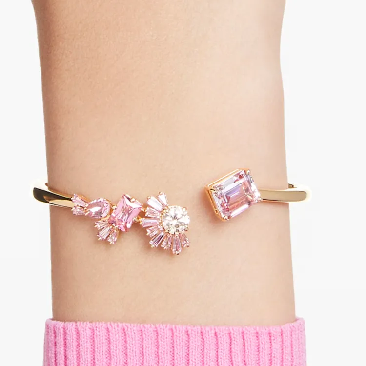 Swarovski Crystal Gold-Plated Zircon Bangles Women's Pink-4