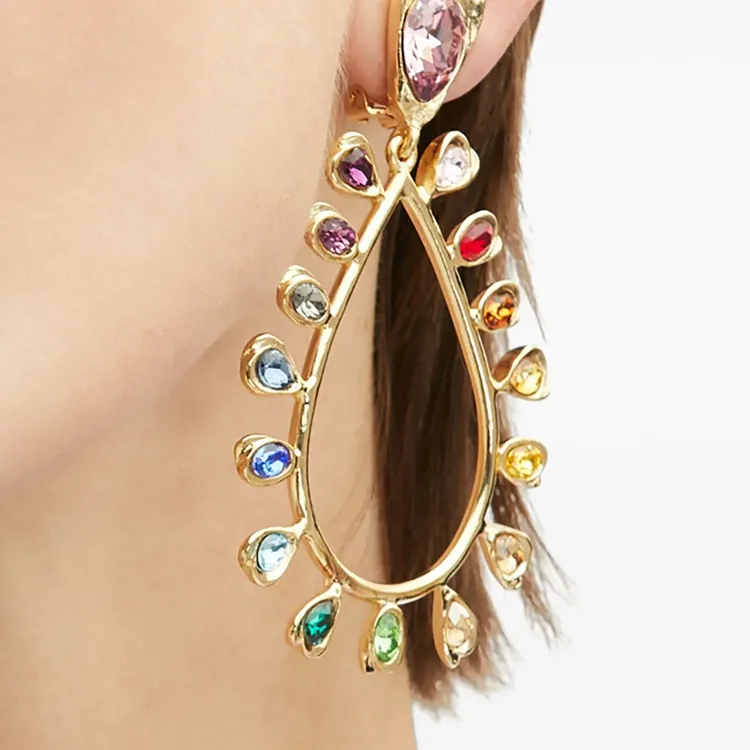Oscar De La Renta Multi Colored Crystal Drop Earrings-2