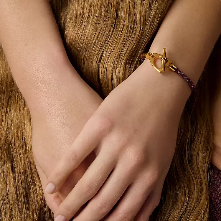 HERMES Silk Gold-Plated Metal Bracelets Unisex Gold-2