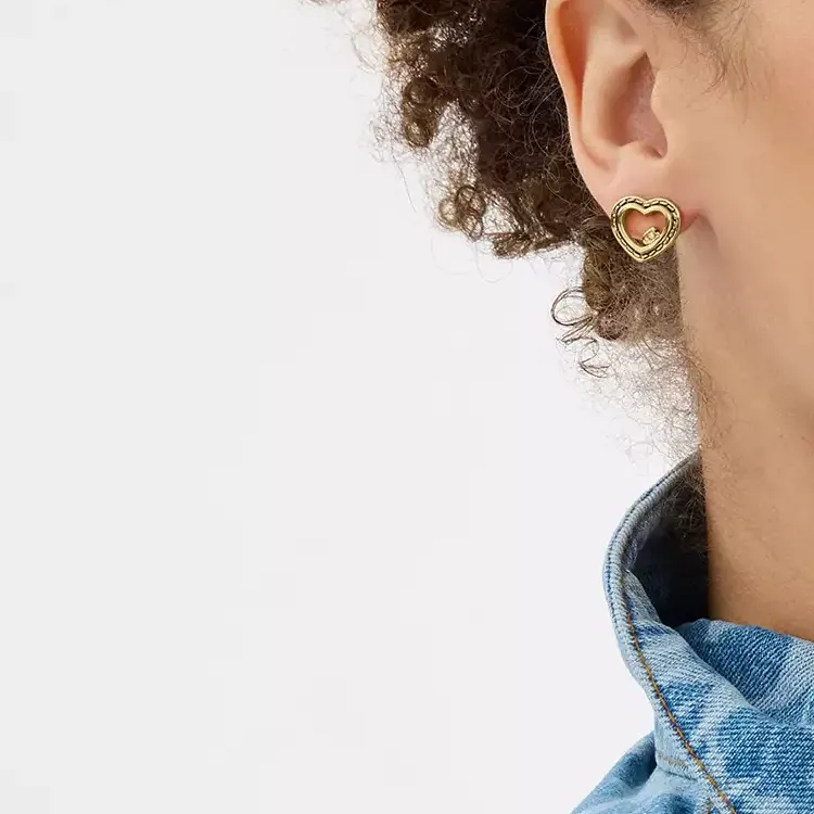 COACH Brass, Glass, Cubic Zircon, Titanium Stud Earrings Women's Gold-1