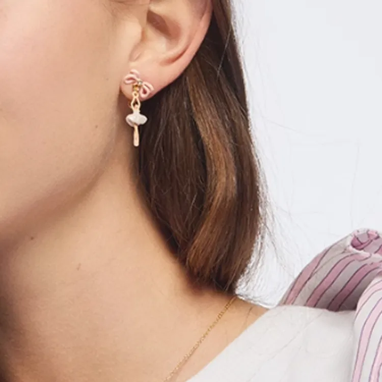 LES NEREIDES Alloy, Silver Plated, Gold Plated, Brass, Enamel Earrings Women's Pink White-2