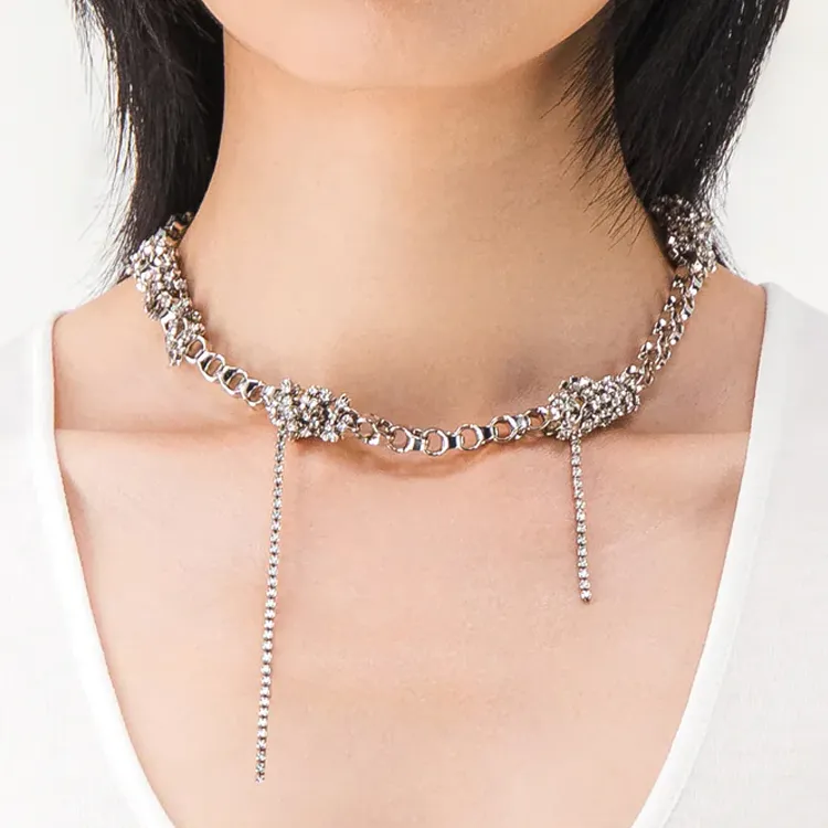 JUSTINE CLENQUET Palladium Plated Brass With Crystal Necklaces Unisex Silver-1