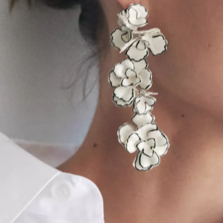 ZARA Epoxy Resin, Metal, Iron, Brass, Titanium Earrings Women's White-2