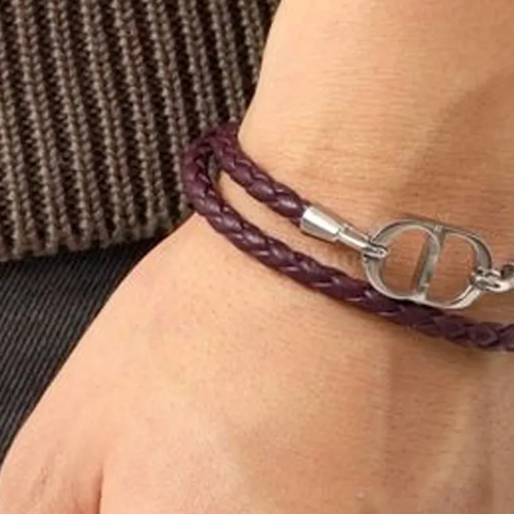 DIOR Sheepskin, Brass Bracelets Men's Red-4