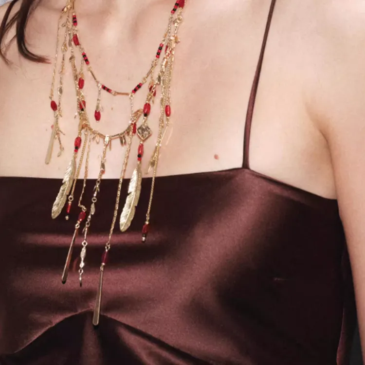 ZARA Metal, Iron, Glass, Brass, Acrylic Plastic Necklaces Women's Gold-2