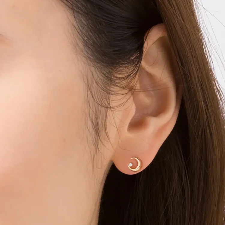 Canal 4℃ Cubic Zircon 10K Gold Stud Earrings Unisex Gold-1