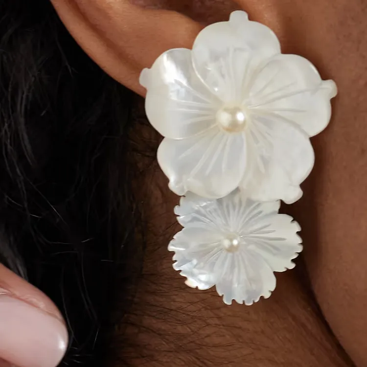 Jennifer Behr Mother Of Pearl, Pearl, Gold Plated, Brass Earrings Unisex White-1