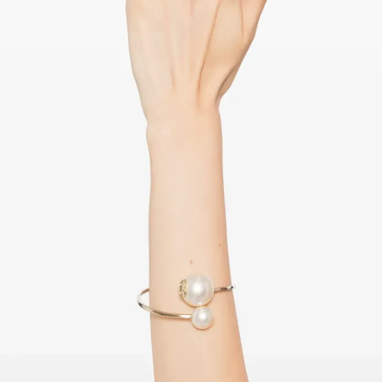 CHANEL Gold Plated, Artificial Pearl Bangles Women's Gold-2