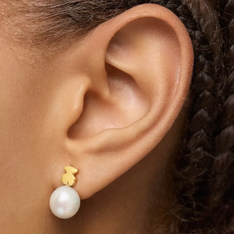 TAOSIXIONG 18K Gold Freshwater Pearls Earrings Women's White-2