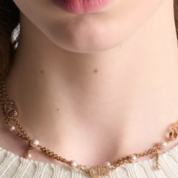 DIOR Resin Metal Faux Crystal Necklaces Women's Rose Gold-3
