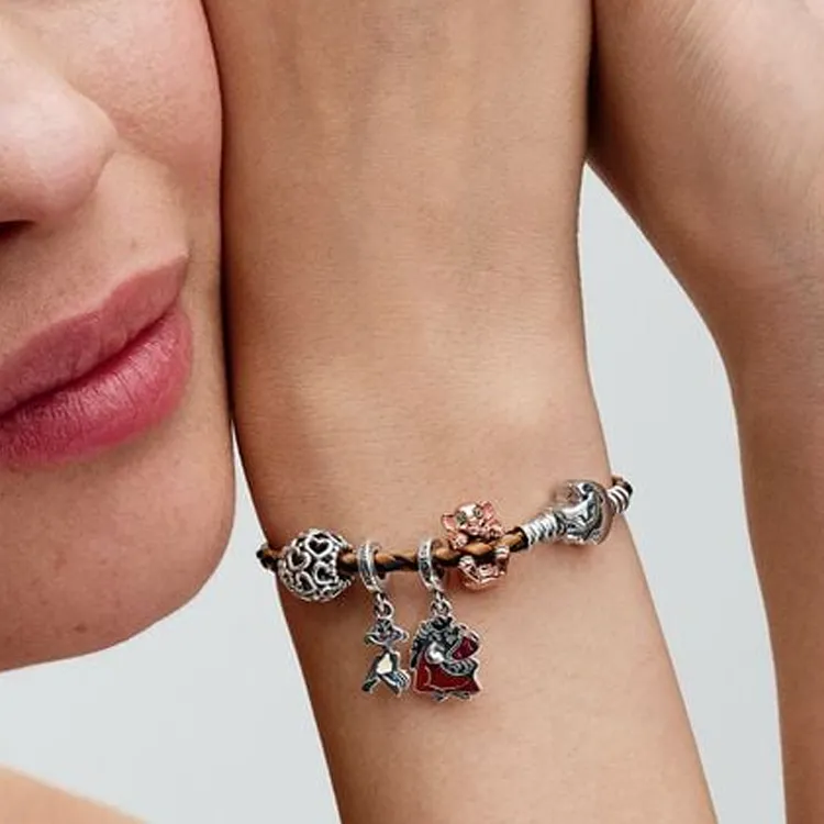 Pandora Sterling Silver Leather Bracelets Women's Brown-3