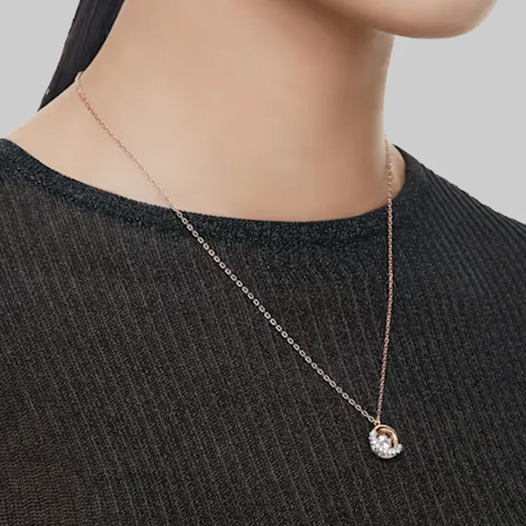 Swarovski Synthetic Cubic Zirconia Faux Crystal Necklaces Women's Rose Gold-3