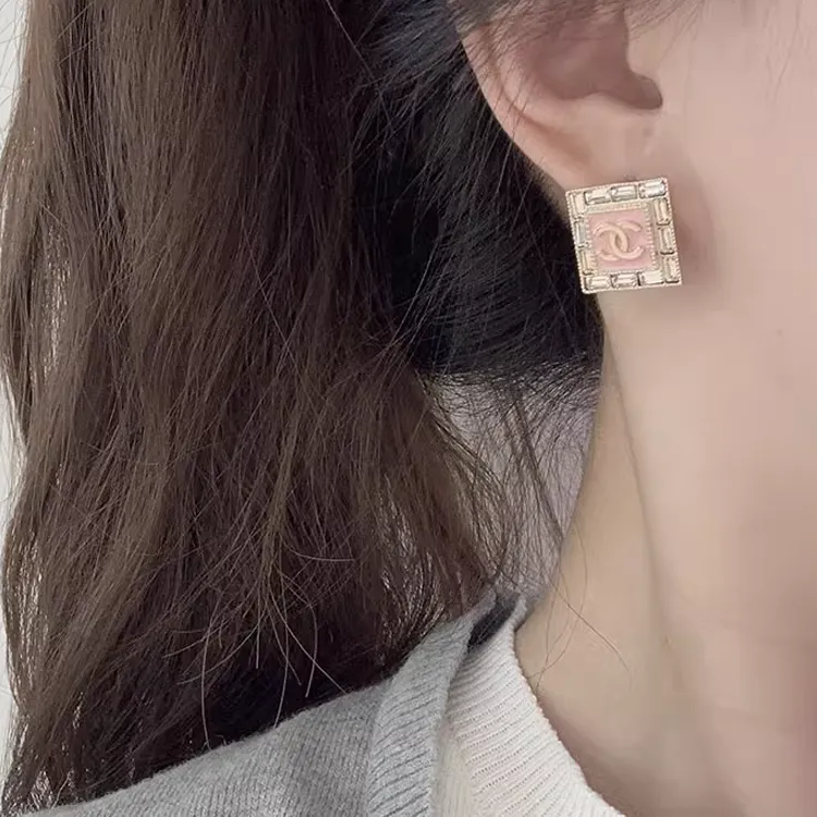 CHANEL Alloy Silver Plated Artificial Gemstone Gold Plated Earrings Women's Pink/Black-3