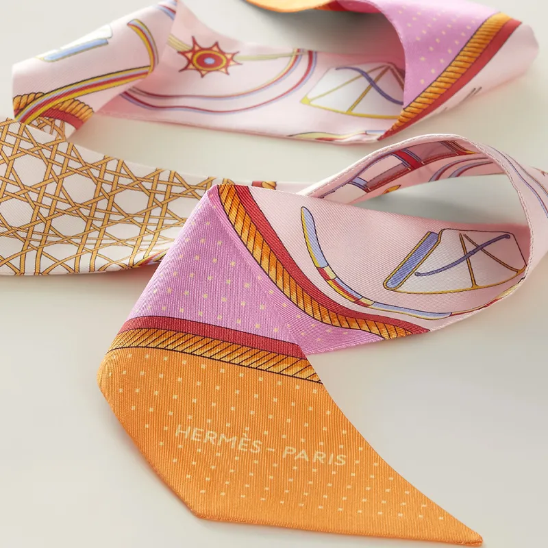 HERMES Silk Scarves Women's Rose/White/Daylight Gold-1